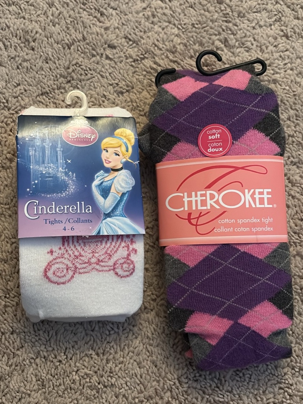 Disney White Tights with Pink Carriage & Cherokee Purple Pink Argyle Socks